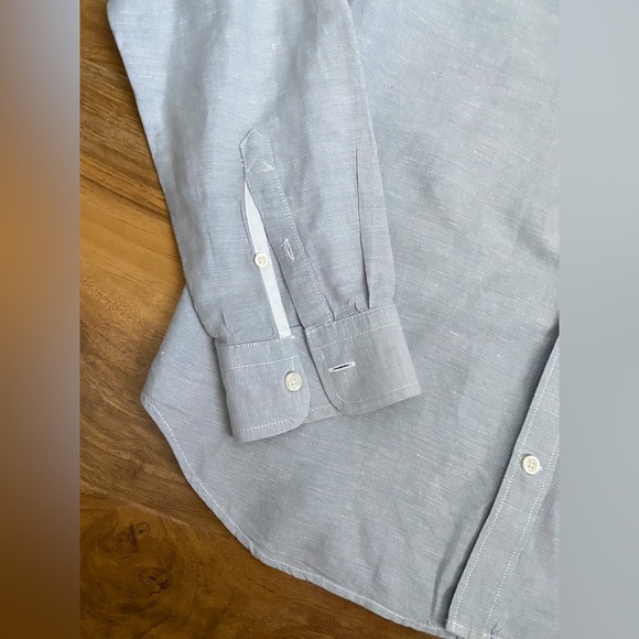 GAP Linen Cotton Light Grey Long Sleeves Button Up Down Dress Shirt Business M - Picture 5 of 8